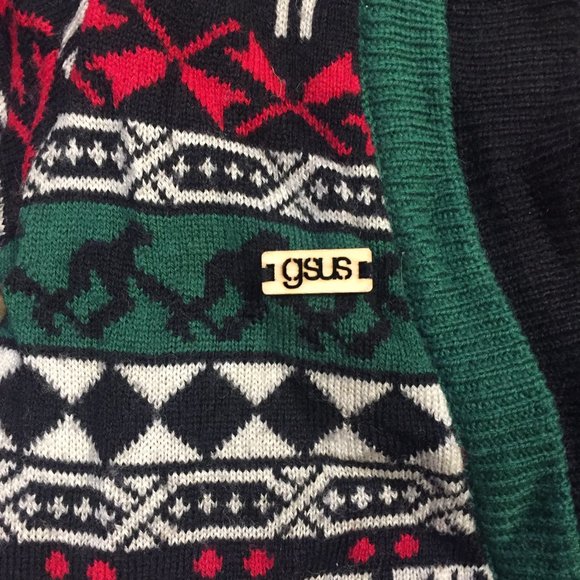 GSUS wool blend ugly Christmas grandpa sweater cardigan - size XS - Picture 3 of 11